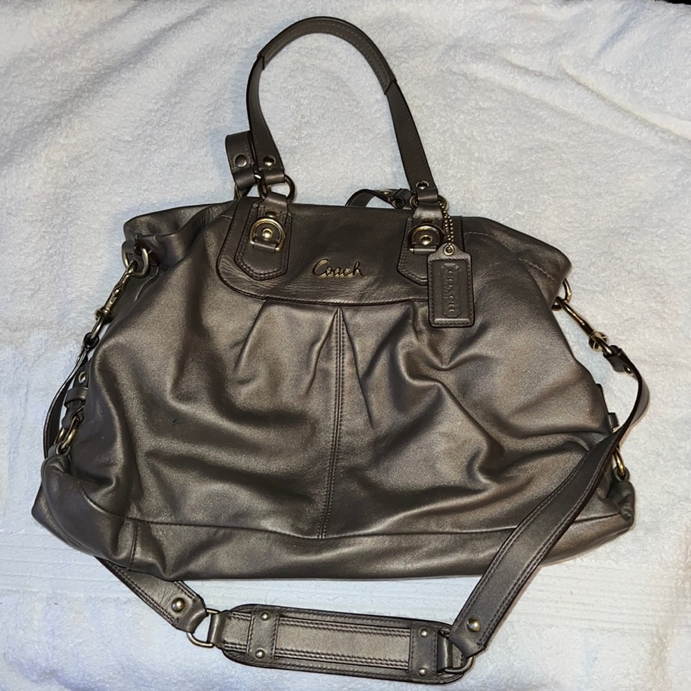 Coach Ashley F15513 Leather Bronze Carryall Shoulder Bag
